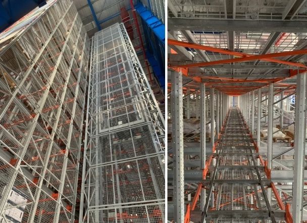 Four-way shuttle racking warehouse